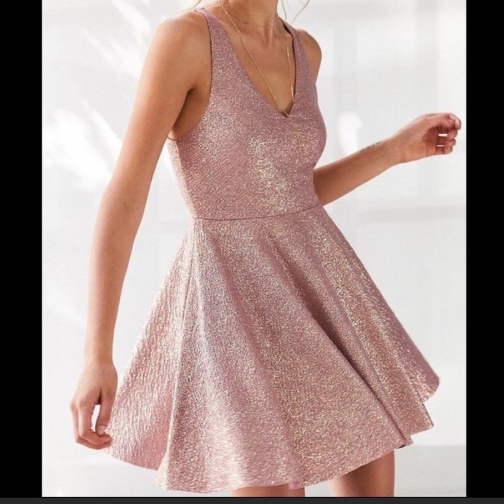 Shimmery mauve and gold skater dress